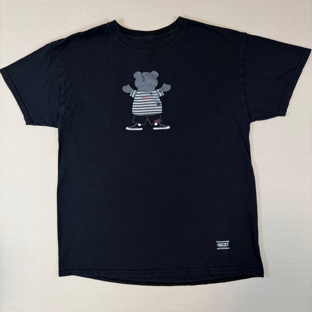 Grizzly Griptape Mens OG Bear Graphic T-Shirt Black Skateboarding Large y2k